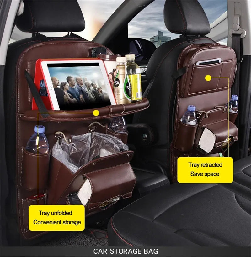 PU Leather Car Seat Back Organizer & Storage Bag