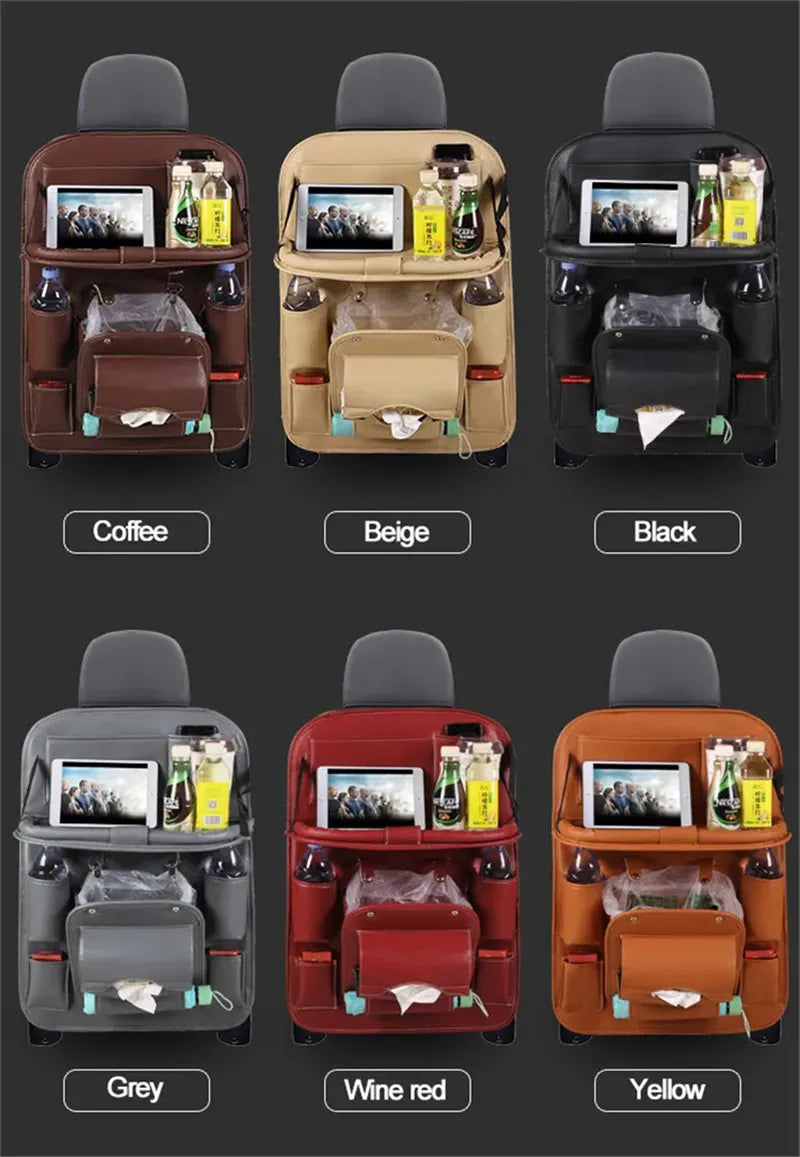 PU Leather Car Seat Back Organizer & Storage Bag