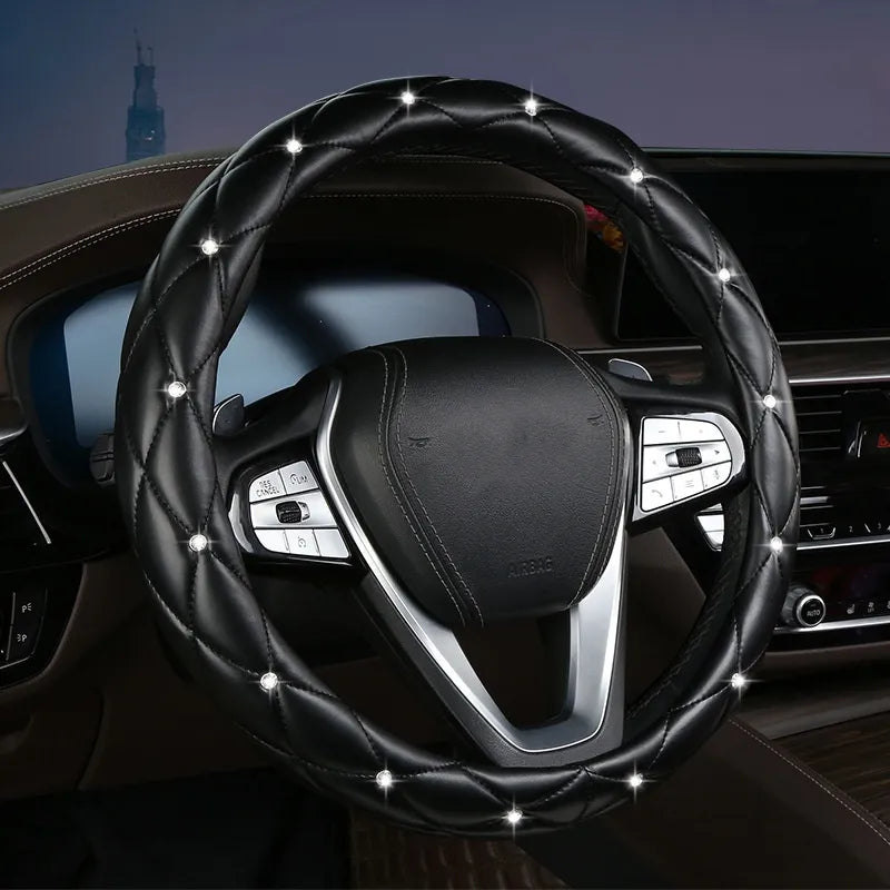 Diamond Leather Steering Wheel Cover – Universal Fit