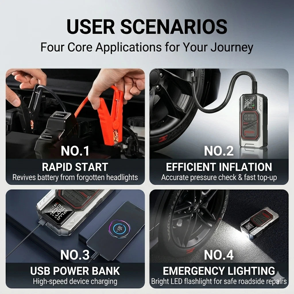5-in-1 Portable Jump Starter & Tyre Inflator – Emergency Car Kit