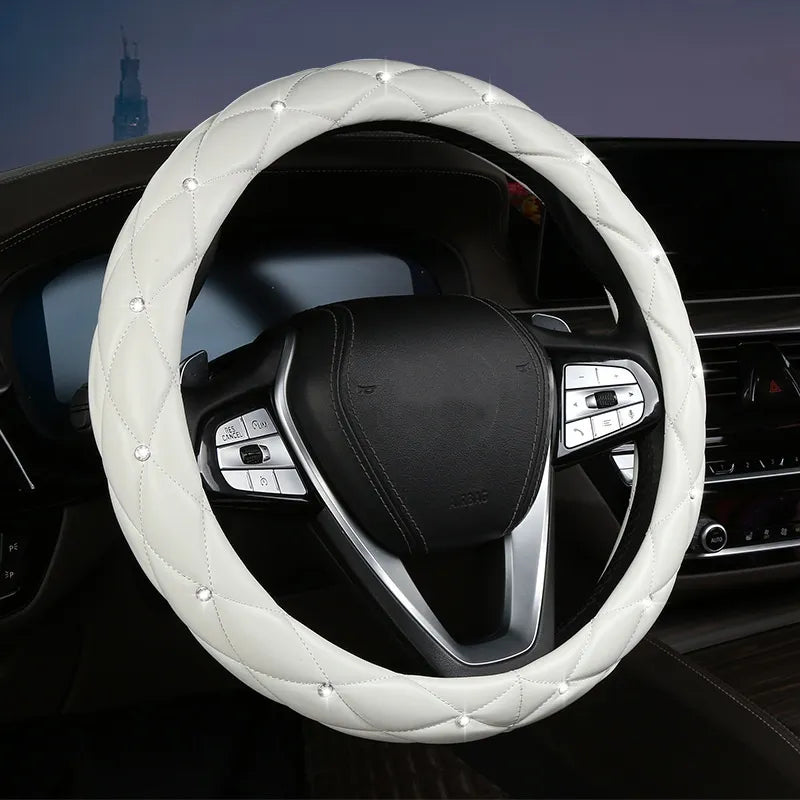 Diamond Leather Steering Wheel Cover – Universal Fit