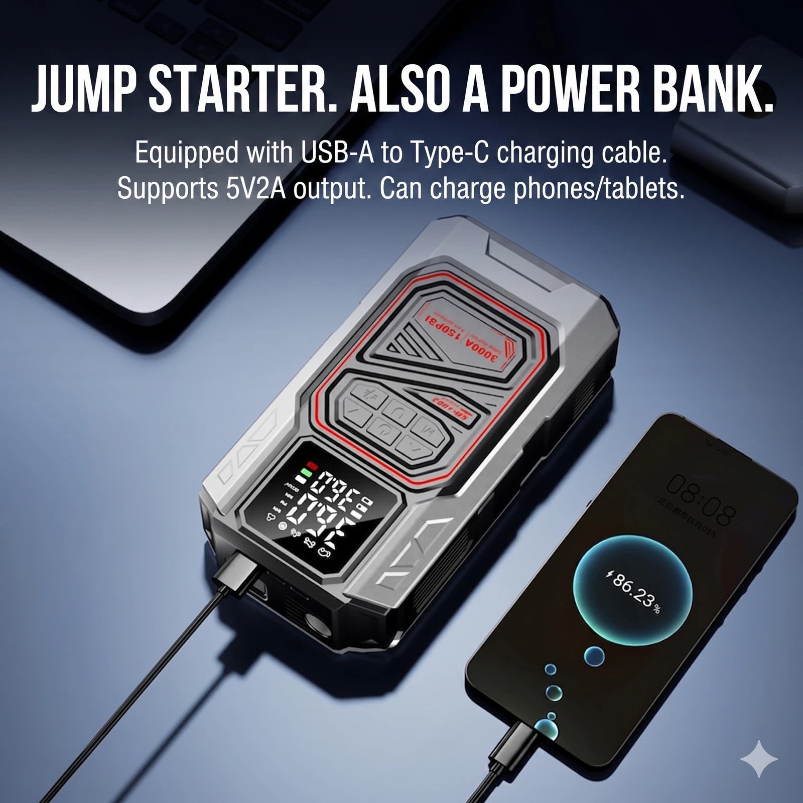 5-in-1 Portable Jump Starter & Tyre Inflator – Emergency Car Kit