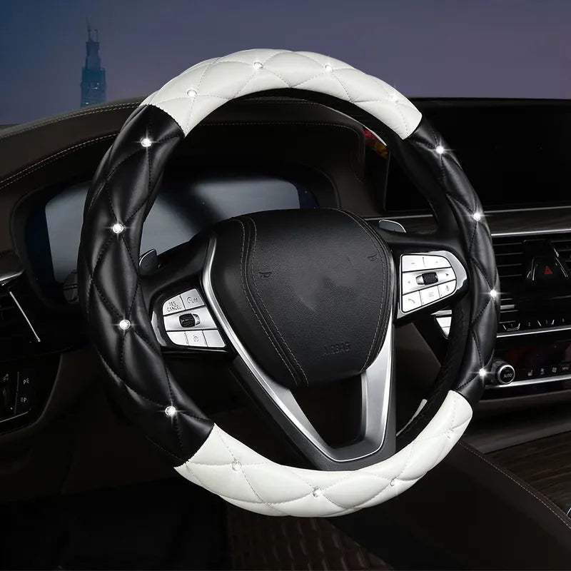 Diamond Leather Steering Wheel Cover – Universal Fit