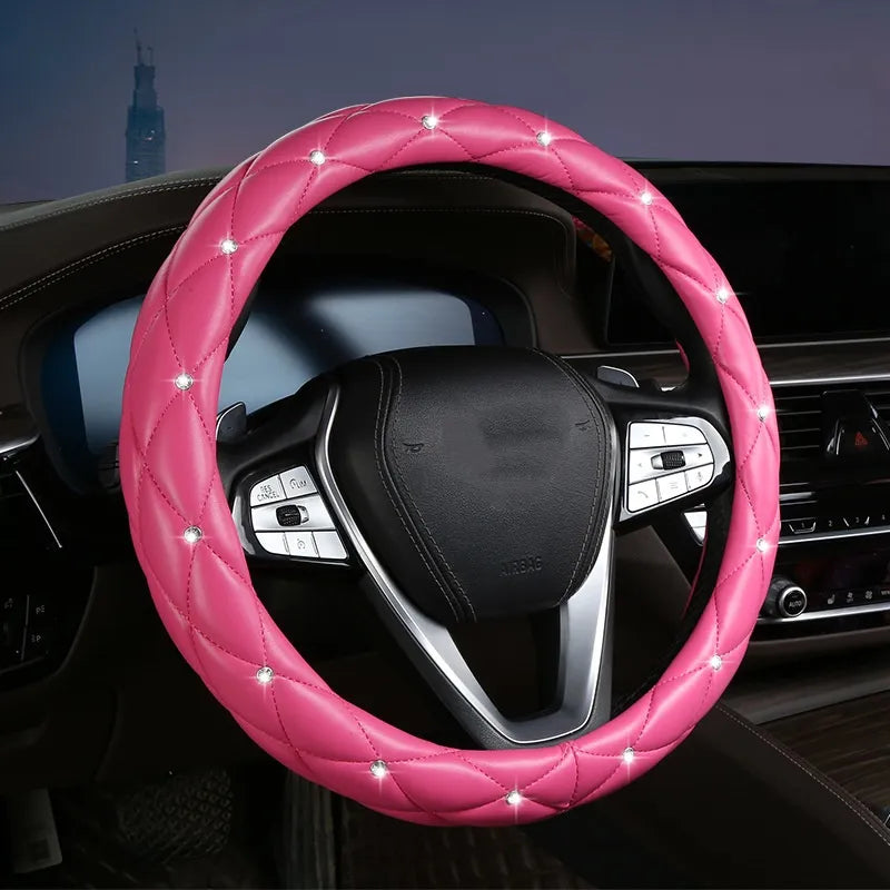 Diamond Leather Steering Wheel Cover – Universal Fit
