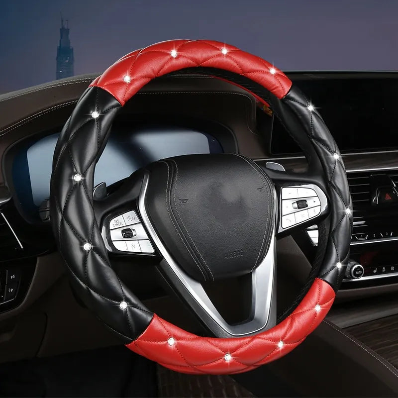Diamond Leather Steering Wheel Cover – Universal Fit